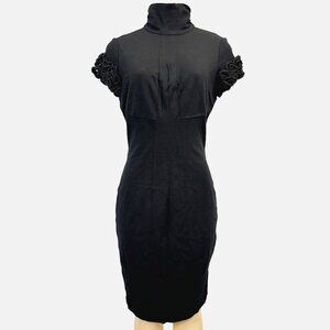 Cache Contour Little Black Dress Ruffled Stretch Turtleneck Whimsigoth Chic‎ 12